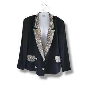 Liz Elana | 80s VTG Elegant Formal Black Faux Pearls Bead Embellished Blazer